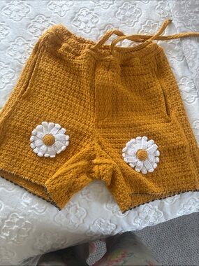 Mustard Crochet Daisy Lounge Shorts
